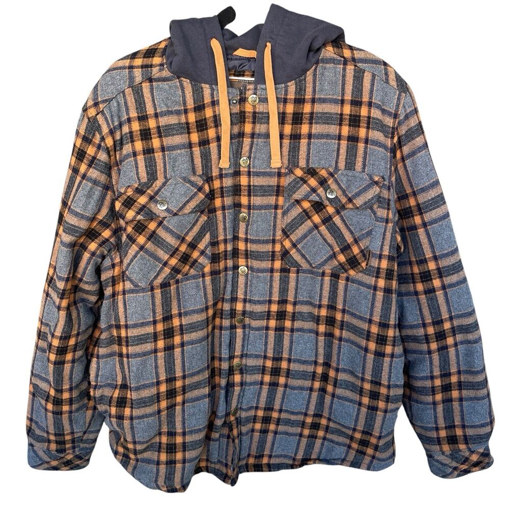 Legendary Outfitters Flannel Shirt Jacket Mens Large‎ Snap Front Hooded Shacket